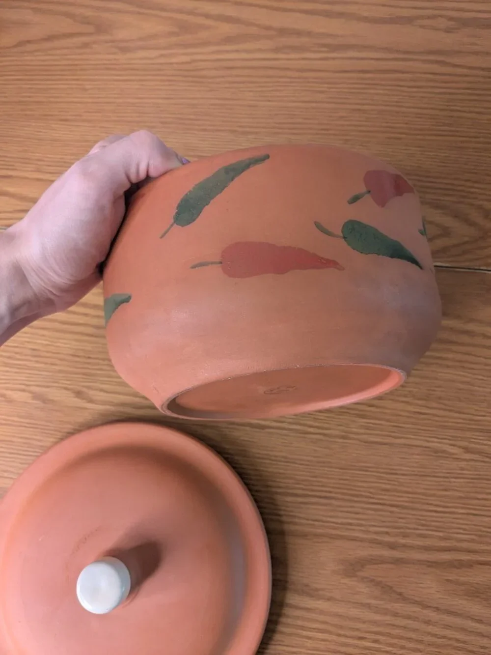 vintage vale do sol potugal pottery covered dish bowl hand painted chiles  measu
